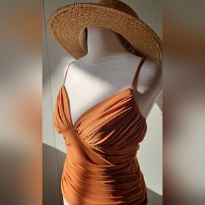 Elegant Orange Spaghetti Strap Dress